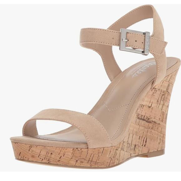 Charles David Lindy Wedge Sandals 12 NWOT Tan Cork Heels Coastal Resort Beach - Picture 1 of 9